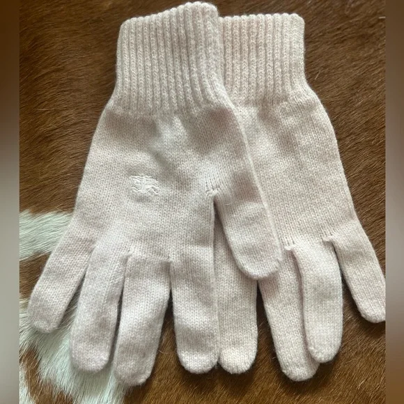 Burberry wool cashmere baby cotton pink gloves L/XL made in Scotland